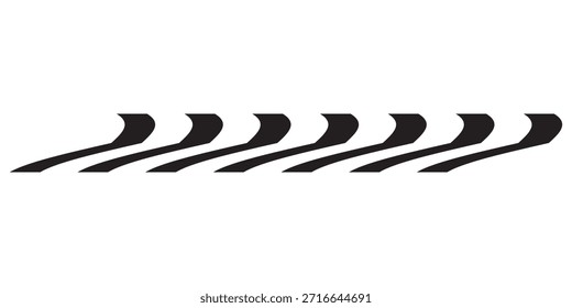 Black chevron arrows. Repeated V-shaped stripes print. Motion, download, next to, look here, road caution, army insignia, military or navigation sign isolated on white background. Vector illustration.


