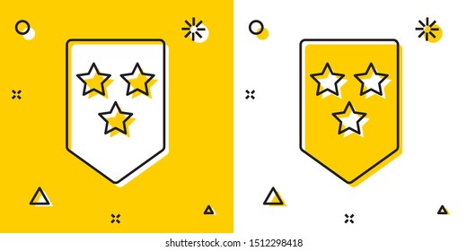 Black Chevron icon isolated on yellow and white background. Military badge sign. Random dynamic shapes. Vector Illustration
