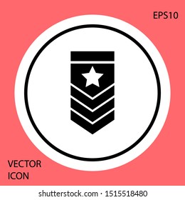 Black Chevron icon isolated on red background. Military badge sign. White circle button. Vector Illustration