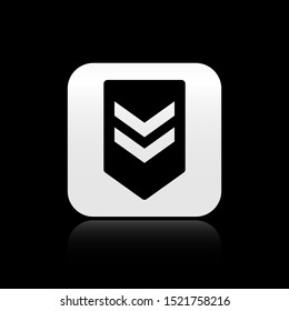 Black Chevron icon isolated on black background. Military badge sign. Silver square button. Vector Illustration
