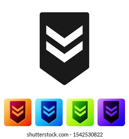 Black Chevron icon isolated on white background. Military badge sign. Set icons in color square buttons. Vector Illustration