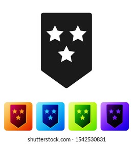 Black Chevron icon isolated on white background. Military badge sign. Set icons in color square buttons. Vector Illustration