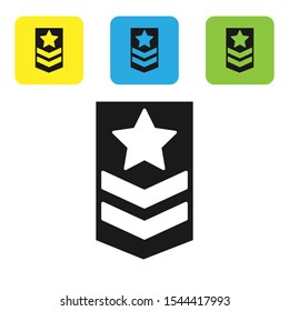 Black Chevron icon isolated on white background. Military badge sign. Set icons colorful square buttons. Vector Illustration