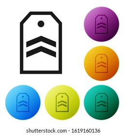 Black Chevron icon isolated on white background. Military badge sign. Set icons colorful circle buttons. Vector Illustration