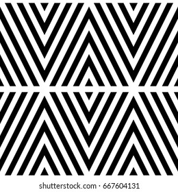 Black chevron lines on white background. Seamless surface pattern design with linear ornament. Curves wallpaper. Angle brackets motif. Digital paper with chevrons. Striped vector illustration.