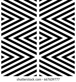 Black chevron lines on white background. Seamless surface pattern design with linear ornament. Curves wallpaper. Angle brackets motif. Digital paper with chevrons. Striped vector illustration.