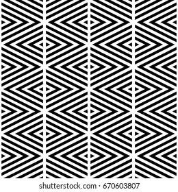 Black chevron lines on white background. Seamless surface pattern design with linear ornament. Curves wallpaper. Angle brackets motif. Digital paper with chevrons. Striped vector illustration.