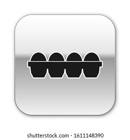 Black Chicken egg in box icon isolated on white background. Silver square button. Vector Illustration