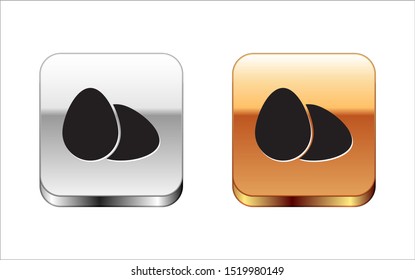 Black Chicken egg icon isolated on white background. Silver-gold square button. Vector Illustration