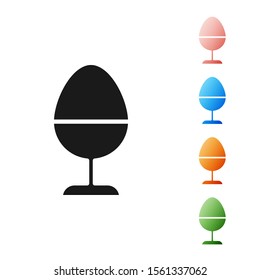 Black Chicken egg on a stand icon isolated on white background. Set icons colorful. Vector Illustration