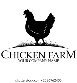 Black chicken farm logo. Farm design template with chicken silhouettes 