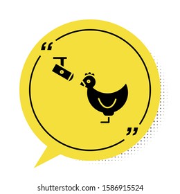 Black Chicken farm and wireless Controlling CCTV security camera icon isolated on white background. Yellow speech bubble symbol. Vector Illustration