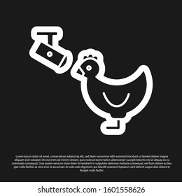 Black Chicken farm and wireless Controlling CCTV security camera icon isolated on black background.  Vector Illustration