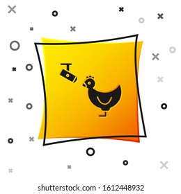 Black Chicken farm and wireless Controlling CCTV security camera icon isolated on white background. Yellow square button. Vector Illustration
