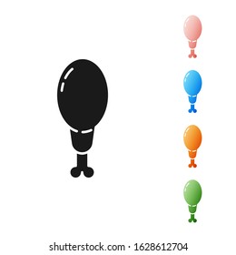 Black Chicken leg icon isolated on white background. Chicken drumstick. Set icons colorful. Vector Illustration