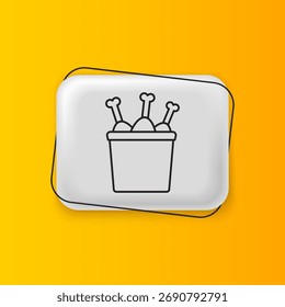 Perna de frango preto no ícone da caixa de pacote isolado no fundo amarelo. Batom de frango. Botão retângulo prateado. Vetor