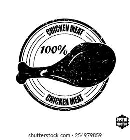 Black Chicken Meat Best Quality Written Chicken Meat Inside The Rubber Stamp With Drumstick Silhouette - Vector Illustration.