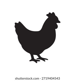 Silueta de pollo negro, una representación gráfica limpia y simple de un animal de granja común.