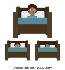 Black child lying in brown bed with blue sheet