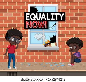 Niños negros llorando con una ilustración de la pared de ladrillo