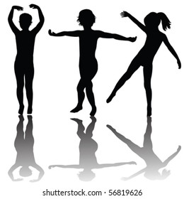 Black children silhouettes with shadows