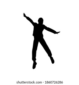 Black children vector silhouette of the jumping sporty kid 