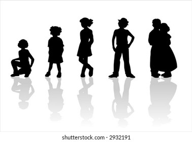 Black children's silhouettes on white background.