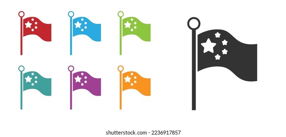 Black China flag on flagpole icon isolated on white background. Set icons colorful. Vector