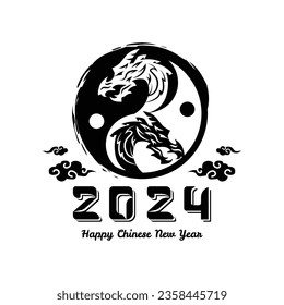 Black chinese 2024 dragon new year illustration