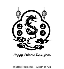 Black chinese 2024 dragon new year design