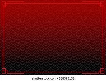 black chinese background with red border, abstract mysterious wallpaper with decoration frame 