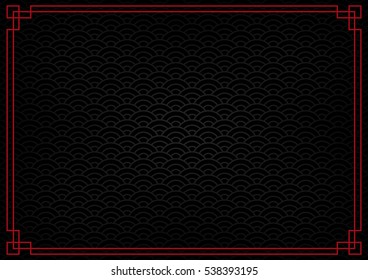 black chinese background with red border, abstract mysterious wallpaper with decoration frame 