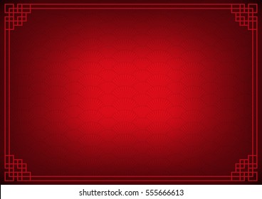 black chinese background with red border, abstract mysterious chinese fan wallpaper with decoration frame 