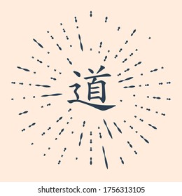 Black Chinese calligraphy, translation Dao, Tao, Taoism icon isolated on beige background. Abstract circle random dots. Vector Illustration svg