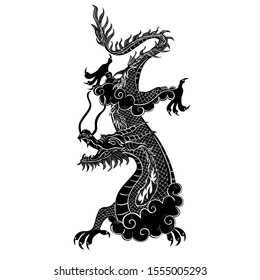 Black chinese dragon isolated on white background. Vector graphics.