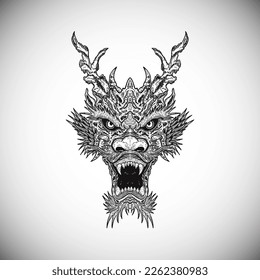 Black Chinese Oriental Dark Dragon Head Vector Illustration Artwork