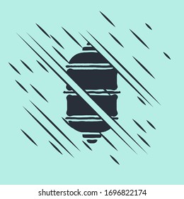 Black Chinese paper lantern icon isolated on green background. Glitch style. Vector Illustration