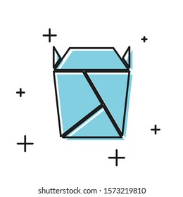 Black Chinese restaurant opened take out box filled icon isolated on white background. Take away food.  Vector Illustration