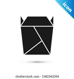 Black Chinese restaurant opened take out box filled icon isolated on white background. Take away food.  Vector Illustration