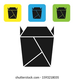 Black Chinese restaurant opened take out box filled icon isolated on white background. Take away food. Set icons colorful square buttons. Vector Illustration