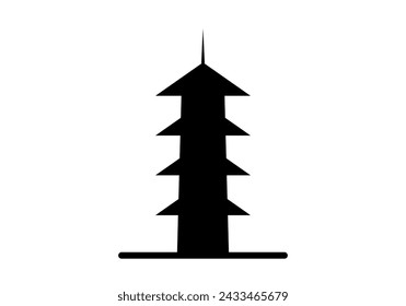 Black chinese temple and tower icon on white background.