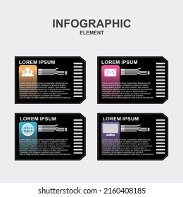 Elemento de infografía de chip negro personas de contacto, correo electrónico, Internet y icono de monitor para su diseño web