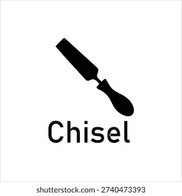 Black chisel silhouette icon isolated on white background, simple flat hand tool illustration for construction and woodworking concept.
