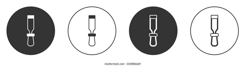 Black Chisel tool for wood icon isolated on white background. Circle button. Vector