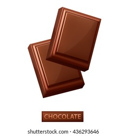 Black chocolate bar isolated on white background. Two chocolate pieces vector illustration.