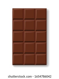 Black chocolate bar unwrapped. Square pieces of milk chocolate. Cocoa organic product vector illustration