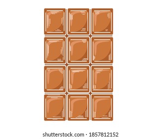 Black chocolate bar without wrapper on a white background. Vector illustration.