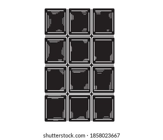 Black chocolate bar without wrapper on a white background. Vector illustration.