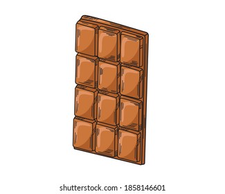 Barra de chocolate negro sin envoltura sobre fondo blanco. Ilustración vectorial.