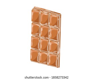 Black chocolate bar without wrapper on a white background. Vector illustration.